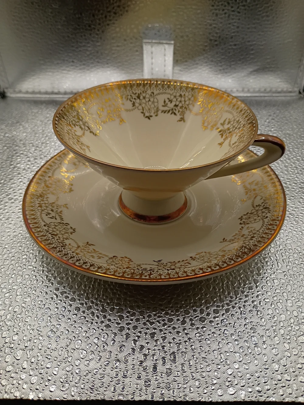 Winterling BavariaCream and Gold Bone China Teacup with Saucer and Dessert Plate